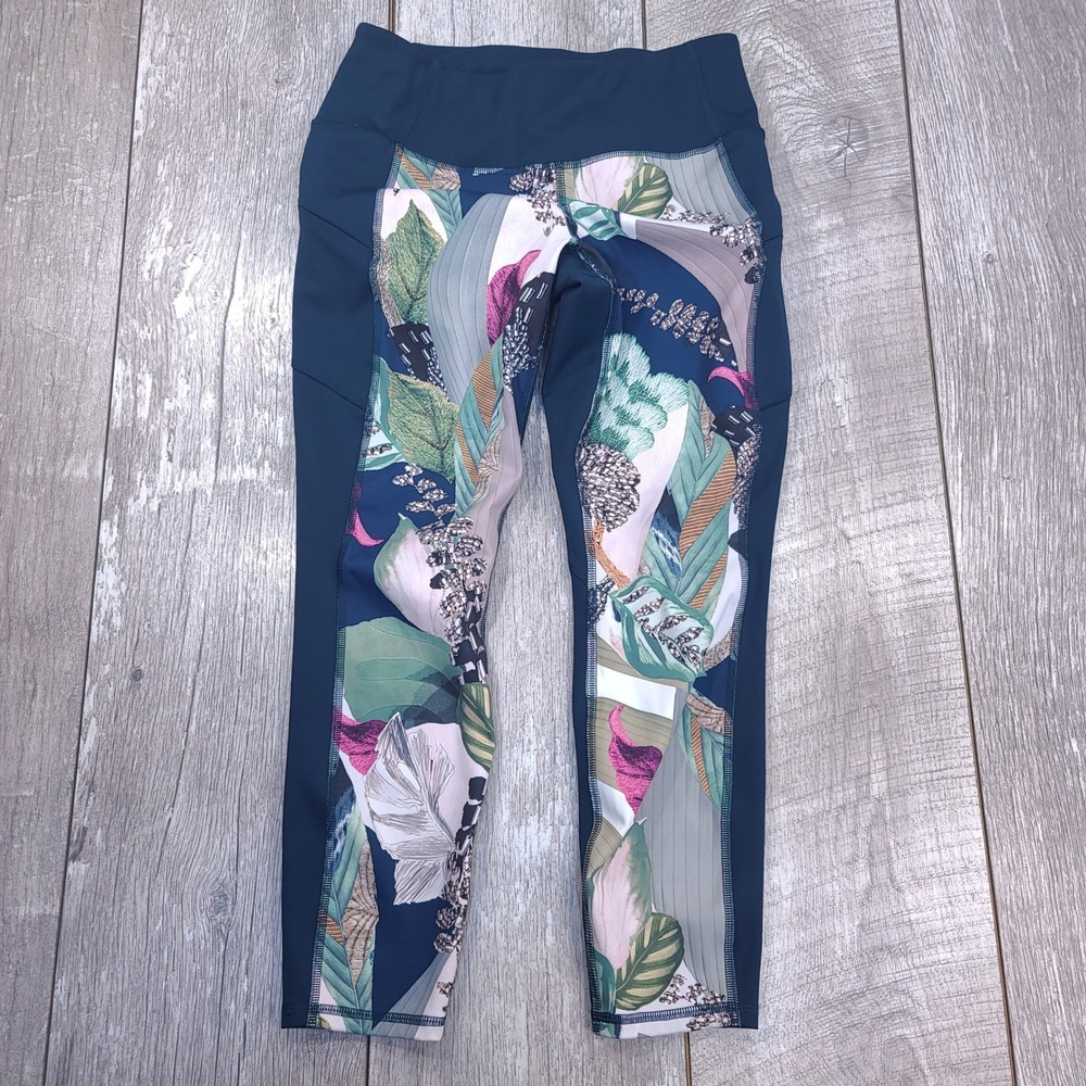 Athleta Leggings Womens Size Small Petite Blue Tropical Floral Print High Rise